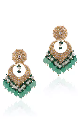 Sea green jadtar stone necklace set