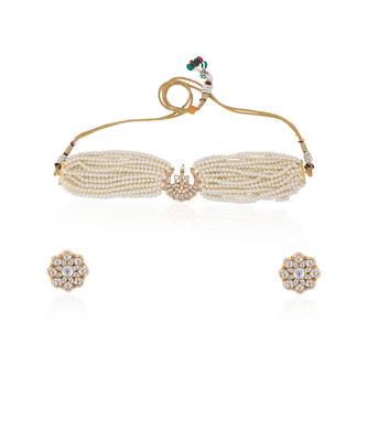 White pearl jadtar choker set 3