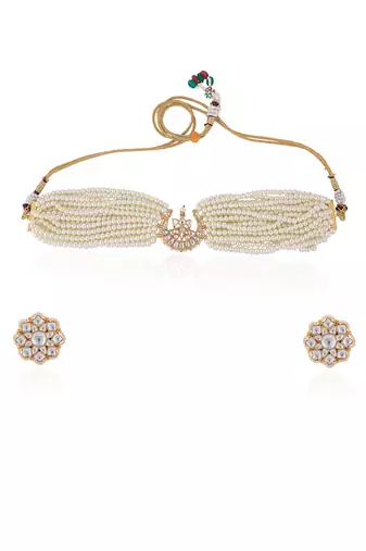 White pearl jadtar choker set
