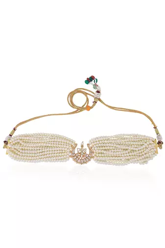 White pearl jadtar choker set