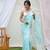 Sky blue organza embroidred work with lace border saree with blouse