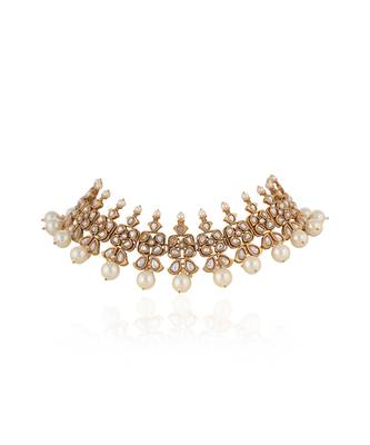 Off white pearl jadtar choker set 2