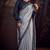 Grey fancy fabric plain saree with swarovski diamond work lace border saree with blouse