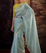 Mint fancy fabric plain saree with swarovski diamond work lace border with jacquard woven blouse saree with blouse