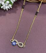 Gold plated short mangalsutra infinity & blue evil eye pendant gold & black beads chain designs
