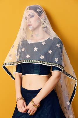 Captivating Navy Blue Zari Embroidered Art Silk Party Wear Lehenga Choli 6
