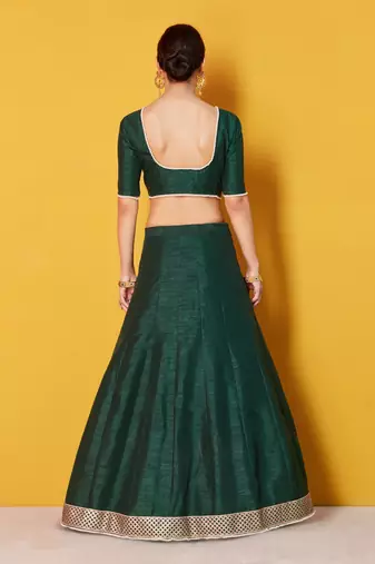 Green Zari Embroidered Art Silk Lehenga Choli For Bride