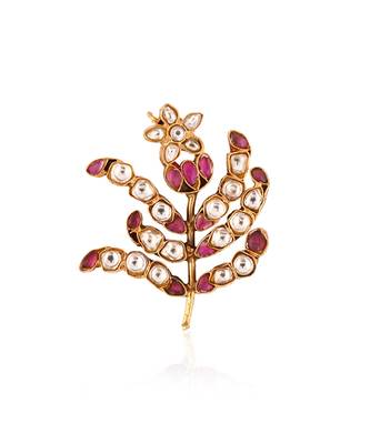 Pink & White Enameled Leaf Brooch 1