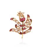 Pink & White Enameled Leaf Brooch
