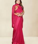Women'S Solid Plain Saree With Belt {Red}