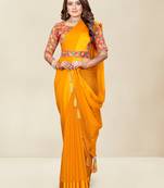 Women'S Solid Plain Saree With Belt {Yellow}