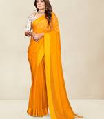 Women'S Solid Plain Saree With Embrodery And Digital Mix Blouse {Yellow}
