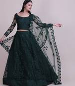 Green Embroidery Net Designer Semi-Stitched Lehenga Choli
