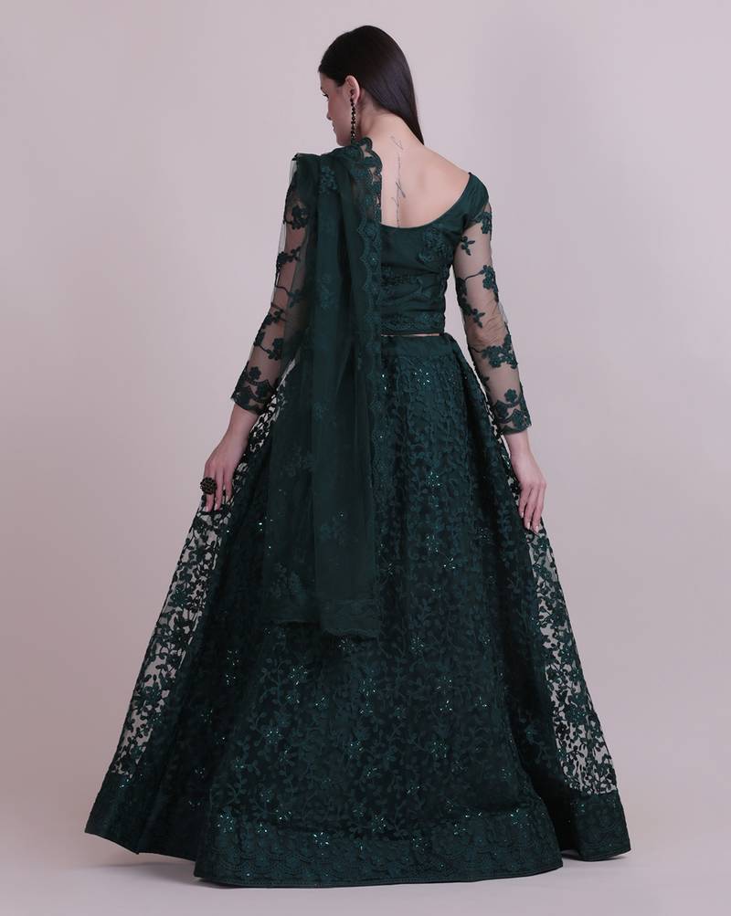 Green Embroidery Net Designer Semi-Stitched Lehenga Choli