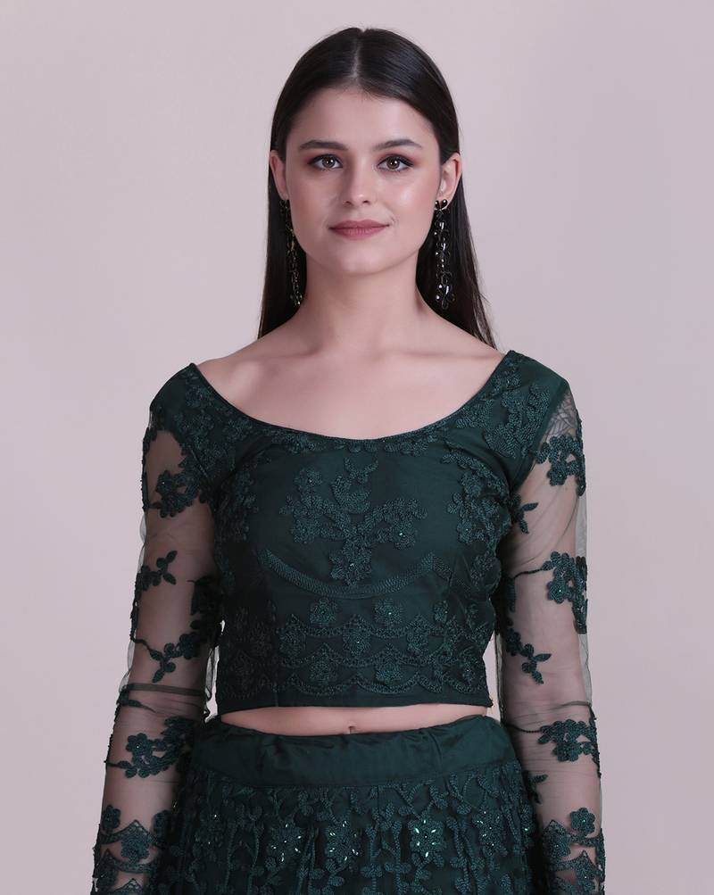 Green Embroidery Net Designer Semi-Stitched Lehenga Choli