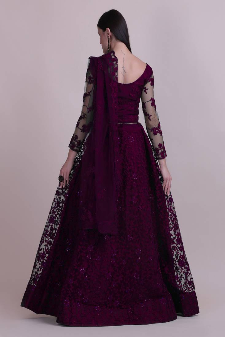Purple Embroidery Net Designer Semi-Stitched Lehenga Choli
