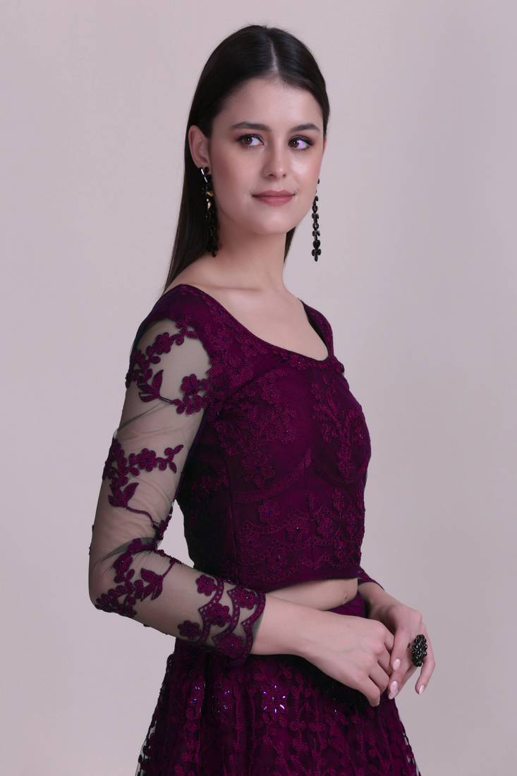 Purple Embroidery Net Designer Semi-Stitched Lehenga Choli