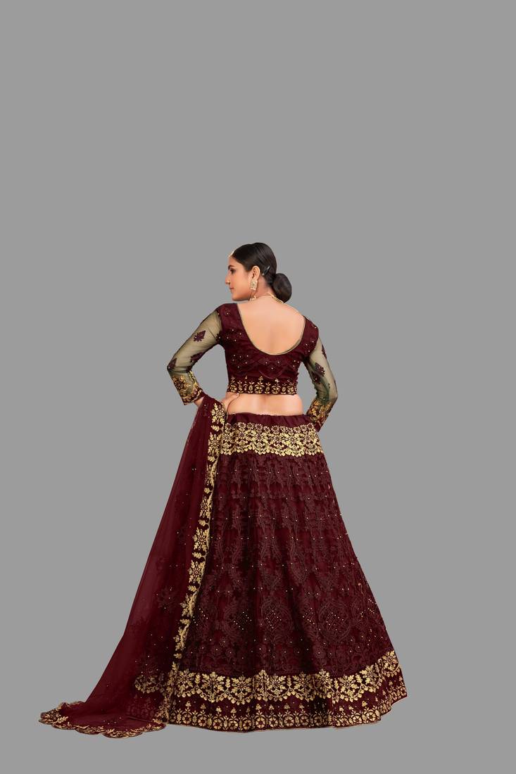 Red Embroidery Net Designer Semi-Stitched Lehenga Choli
