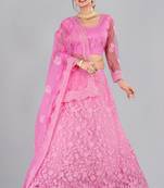 Pink Embroidery Net Designer Semi-Stitched Lehenga Choli