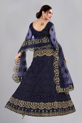 Blue Embroidery Net Designer Semi-Stitched Lehenga Choli 2