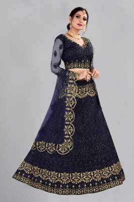 Blue Embroidery Net Designer Semi-Stitched Lehenga Choli 3