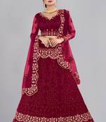 Maroon Embroidery Net Designer Semi-Stitched Lehenga Choli