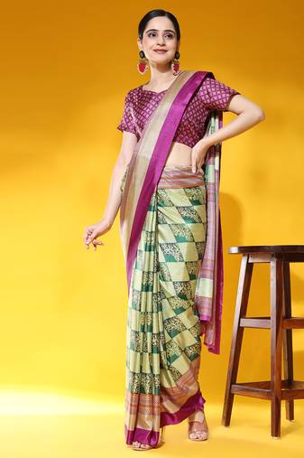 Helly-Pink   Printed Chiffon Art Sik Saree