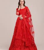 Red Embroidery Net Designer Semi-Stitched Lehenga Choli