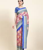 Helly-Pink Blue  Printed Chiffon Art Sik Saree