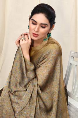 Golden Brown Chiffon Floral Printed Paisley Saree With Unstitched Blouse Piece 1