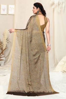 Golden Brown Chiffon Floral Printed Paisley Saree With Unstitched Blouse Piece 4