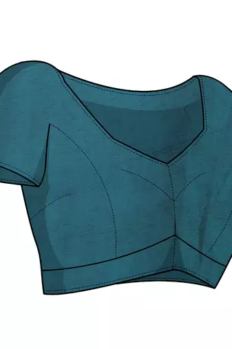 Dark Turquoise Chiffon Kalmkari Ethnic Motifs Peacock Saree With Unstitched Blouse Piece