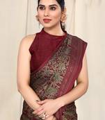 Maroon Chiffon Kalmkari  Ethnic Motifs Peacock Saree With Unstitched Blouse Piece