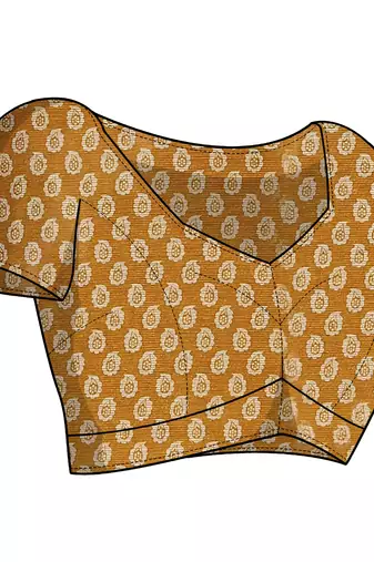 Beige Chiffon Leaf Ikkat Stripe Saree With Unstitched Blouse Piece