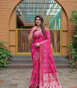 Pink Woven Design Bandhej Silk Blend Saree With Blouse