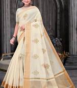 Kaaryashilp Chanderi Skin Color digital printed saree with unstitched blouse piece