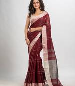 Maroon linen jamdani saree