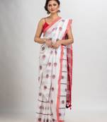 White cotton with jacquard border & pallu stripe handloom saree