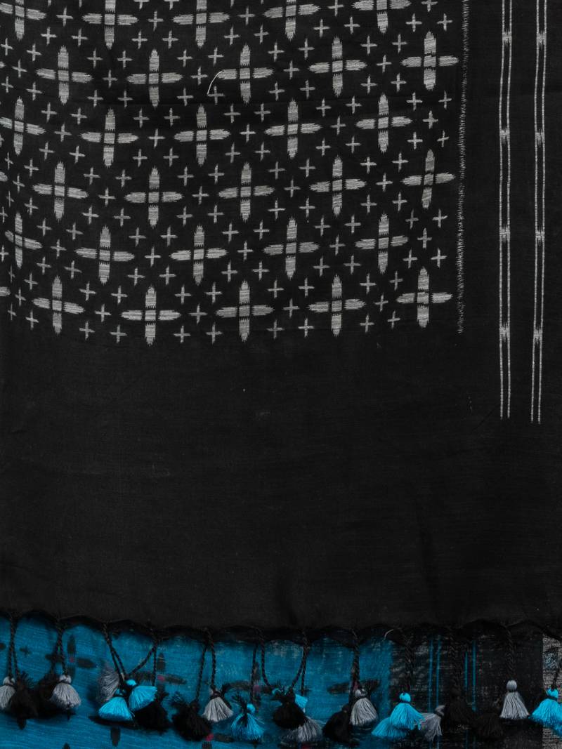 True Blue Cotton Blend Star Printed Saree Without Blouse