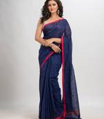 Royal blue cotton with jacquard border jamdani saree
