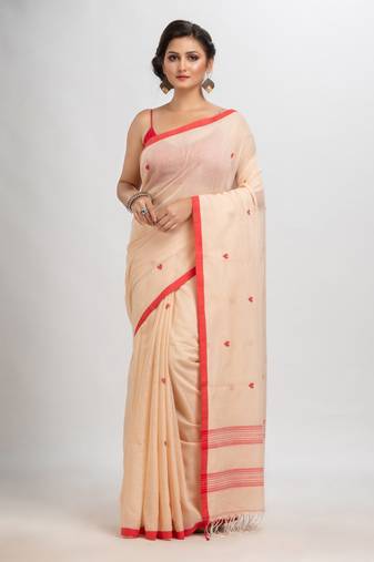 Muga cotton with jacquard border jamdani saree