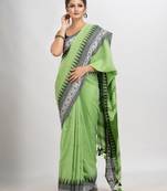 Light green cotton jacquard border with stripe pallu handloom saree
