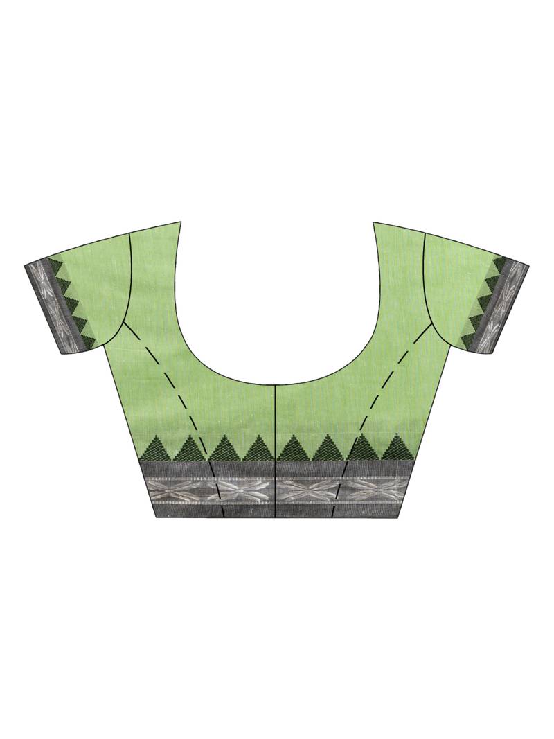 Light green cotton jacquard border with stripe pallu handloom saree