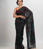 Black Cotton Embroidery Saree Without Blouse