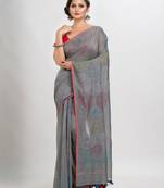 Jet Grey Cotton Embroidery Saree Without Blouse