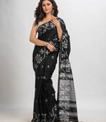 Black cotton jacquard border withe stripe pallu handloom saree