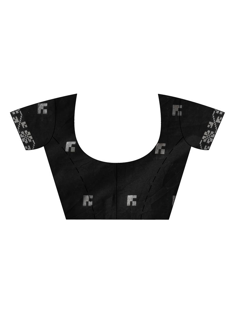 Black cotton jacquard border withe stripe pallu handloom saree