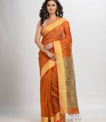 Russet silk blend linen with solid border jamdani saree