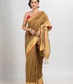 Muga silk blend linen with solid border jamdani saree