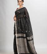 Black linen jari border with silver zari pallu jamdani saree